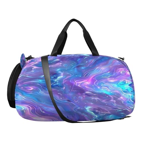 YETTASBIN Sport Travel Duffel Bag for Girls Boys, Iridescent Large Waterproof Weekender Overnight Bag, Detachable Shoulder Strap Gym Bag with Shoe Compartment & Wet Pocket2