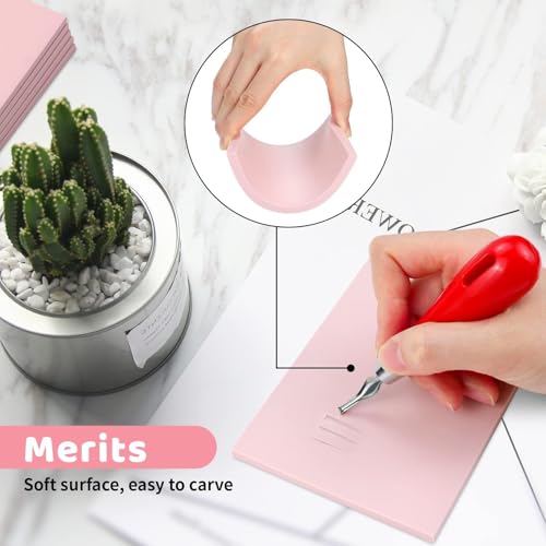 Image of 6 Pack 8 inchx6 inch Pale Pink Rubber Stamp Carving Blocks Rubber Carved Brick Soft Rubber Linoleum Block for Craft Project