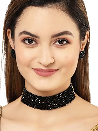 Image of Karatcart Black Crystal Beaded Choker Necklace Setfor Women