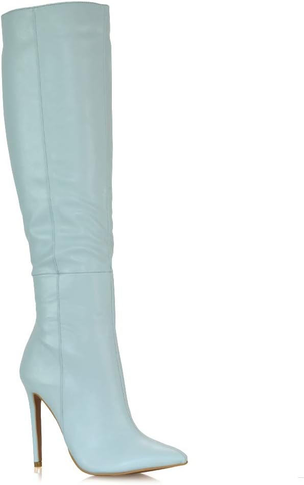 ESSEX GLAM Womes Knee High Boots Ladies High Heel Stiletto Pointed Toe Zipper Evening Booties Shoes