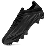 ASOCO DREAM Football Boots Men's Astro Turf Trainers Outdoor Football Cleats Professional Athletics Sneakers Teens Training Soccer Shoes,Black Grey,11.5 UK