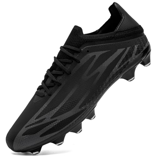 ASOCO DREAM Soccer Shoes Men’s Firm Ground Soccer Cleats Professional Training Football Boots Outdoor Indoor Athletic Sneaker,Black Grey,10.5 US