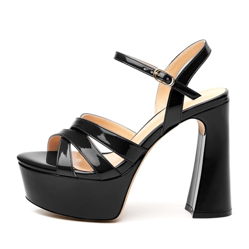 Women's Platform High Heels Sandals Round Open Toe Strappy Pumps Lace Up Dress Party Summer Shoes4.7''2