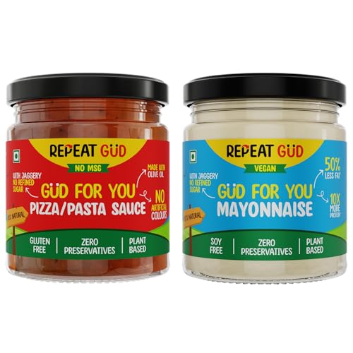 Image of REPEAT GUD Healthy Sauces (Pizza Pasta Sauce, Mayonnaise) | No Refined Sugar, Made With Jaggery | No preservatives | GUD For Kids | 100% Natural Ingredients & Chemical free (Pack of 2)