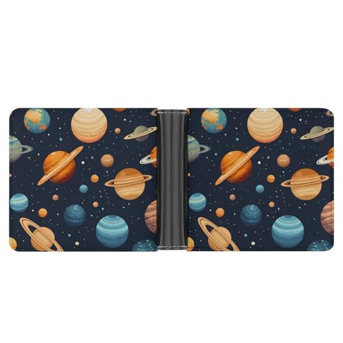 Celestial Planets Funny Billfold Wallet Credit Card Holder Slim Passcase Pouch Purse for Men Women