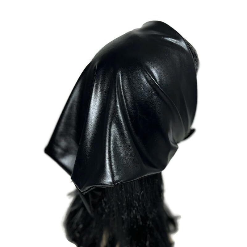 Black Metallic Spandex Bandana Lined Neckerchief Shiny Vegan Hair Scarf Headscarves4