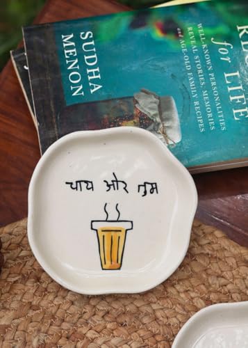 Image of WEAVING HOMES Chai or Tum Handmade Ceramic Dessert Plates, Size: 11 cm Microwave & Dishwahsher Safe (Set of 1)