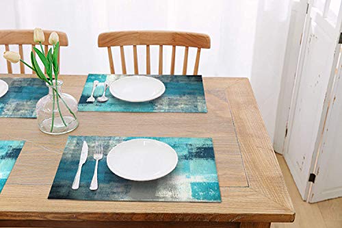Modern Art Placemats, Cafe Placemats Turquoise And Grey Abstract Art Painting Artwork Dining Placemats Colorful Placemats For Home Kitchen Decorations 18 X 12 Inches, Turquoise Grey #TOP1