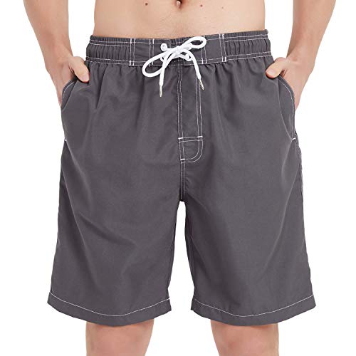KAILUA SURF Mens Swim Trunks Long, Quick Dry Mens Boardshorts, 9 Inches Inseam Mens Bathing Suits with Mesh Lining (Charcoal, M)