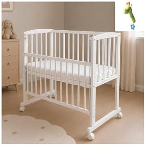 Baby Delux Beistellbett Babybett weiß 90x40 cm Stubenwagen höhenverstellbar mit Rädern und Matratze, 21983
