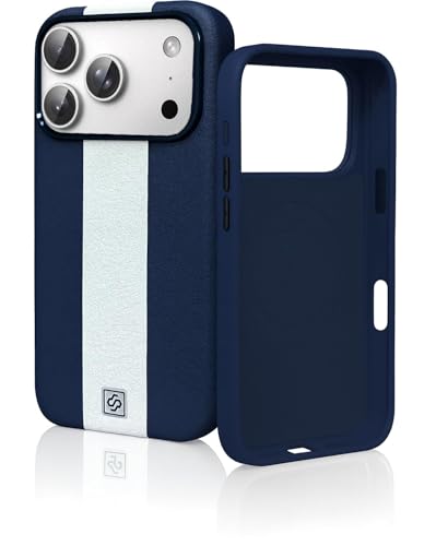 Image of DIZORO Leather Case for iPhone 17 Pro, Men Women Luxury Elegant Slim Business PU Cover Soft Non-Slip Grip Shockproof Anti-Scratch Protective Back Cover Blue White