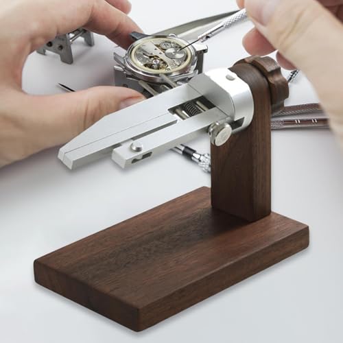 Herramienta de sujeción para correa de reloj, clip de cuero para acabado de precisión, rotación de 360°, material de nogal negro