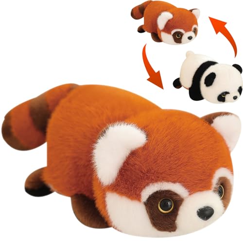 Herfair Roter Panda Kuscheltier Panda Plüschtier Kawaii Plüsch Spielzeug zum Wenden Weiches Tierkissen Stofftier Kinder Geschenke (25 cm)