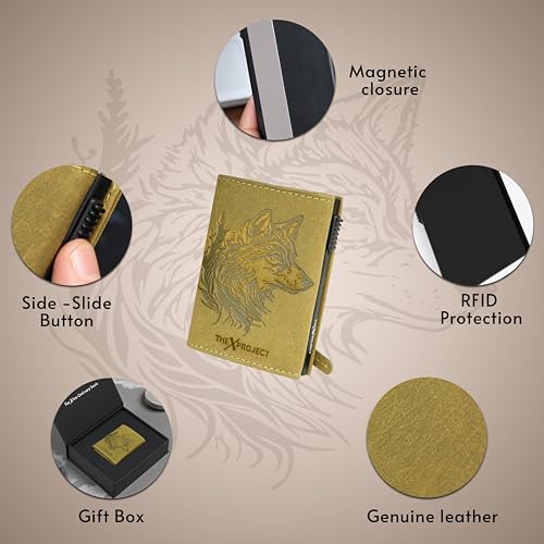 Image of The X Project FrostWolf Trifold Wallet | Premium Genuine Leather | Aluminium Cardholder | Side Slide Pop-Up Card Ejector | Carry Up to 6 Cards and 1 Slot for Carrying Cash & Folded Bills (Green)