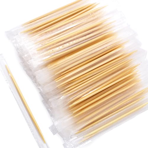 BLUE TOP 2000PCS 2.5 Inch Bamboo Individually Cello Wrapped Round Toothpicks Appetizer Picks Sturdy Food Pick for Appetizers Cocktails Fruit Olive picks