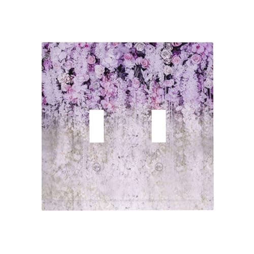 Wpshijia Purple and White Floral 2 Gang Light Switch Plate Cover Double Toggle Wall Plate Decorative Switchplate Electrical Faceplate for Livingroom...