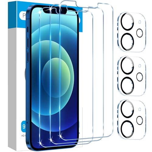 Image of Fotbor for [3+3 Pack] iPhone 12 Screen Protector with Camera Lens Protector, 9H Shatterproof Tempered Glass Film with Easy Installation Frame, HD Clear Sensitive Full Coverage 6.1 Inch