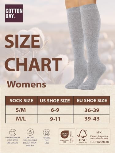 Image of COTTON DAY Women's Soft Combed Cotton Knee High Long Calf Dress Socks Seamless Toe Black White Gray Navy Blue Brown 3 Pack