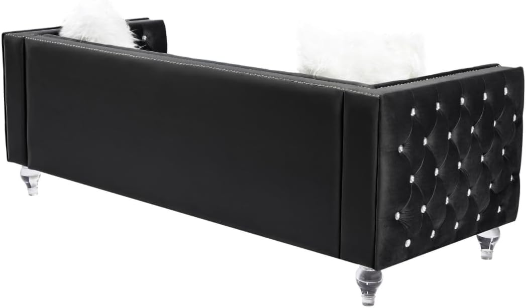 83.07" 3-Seater & 59.84" Loveseat Sofa Set Plush Velvet Couches for Living Room, Luxurious Diamond Tufting & Acrylic Crystal Buttons & Feet, Chesterfield Eucalyptus Wood Frame, 5 Seat 2 Piece Black