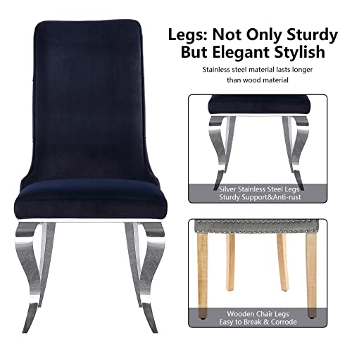 Azhome Dining Chairs, Black Velvet Upholstered Dining Room Chairs In Buttons Tufted Backrest, High Back Heavy Duty Dining Chair With Silver Mirrored Stainless Steel Legs, Set Of 6 #TOP2