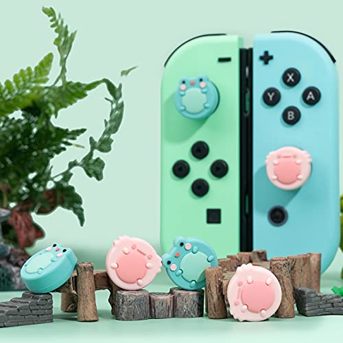 Geekshare Cute Animal Theme Silicone Joycon Thumb Grip Caps,Compatible With Nintendo Switch / Oled / Switch Lite,4Pcs -- Frog & Axolotl #TOP6