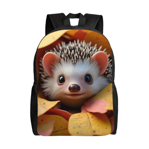 Minimalist Unisex 16 Inch Backpack Hedgehog Fall Leaves Sleek Design for Simple Lifestyles Daily Carry & Errand