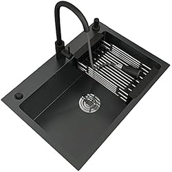Fregadero Cocina Frente Visto Fregadero cocina un seno, Fregadero empotrado con Desbordamiento, Fregadero De Un Solo Tazón Negro, Fregadero bajo encimera, Fregadero sobre Encimera ou Empotrado (Size : 50x40cm(19.7x15.7in))