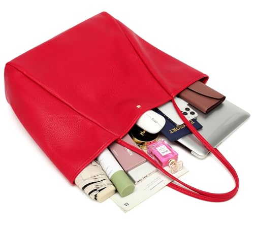 Image of Dreubea Large Leather Tote Bag for Women - Big Work Bag, Spacious Minimalist Handbag, Tote Handbag for Office