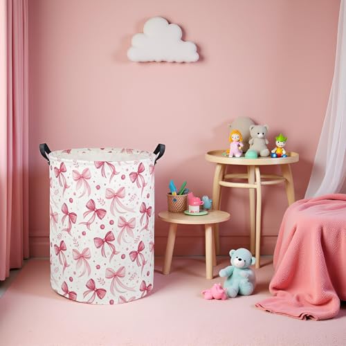 Image of Butterfly Baby Laundry Basket Hamper for Nursery Girl Storage Bin Organizer Butterfly Room Decor for Home(Pink Bowknot)