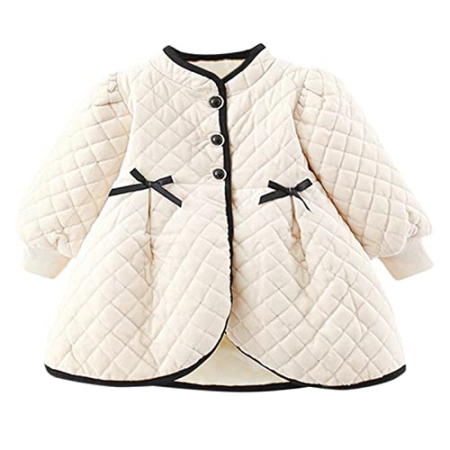 Image of AMIMOJY Newborn Infant Baby Girls Bow Tie Autumn Long Sleeve Warm Thick Padded Jacket Coat Cardigan Clothes (White, 2-3 Years)