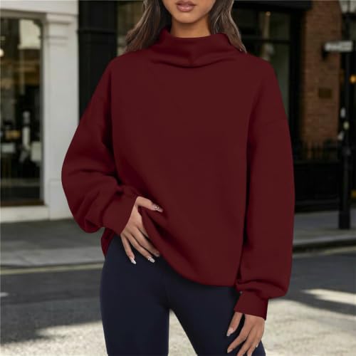 Cethrio Mock Neck Hoodie Mock Neck Sweatshirt Women Oversized Pullover Long Sleeve Fall active Tops Womens Fall Tops 2026 Sudadera Para Mujer Women Capsule Wardrobe Wine - image 2