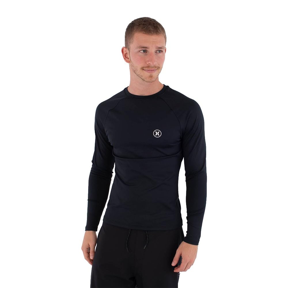 Hurley Mens Long-Sleeved Surf Lycra Icon Circle T-Shirt, Black, M EU