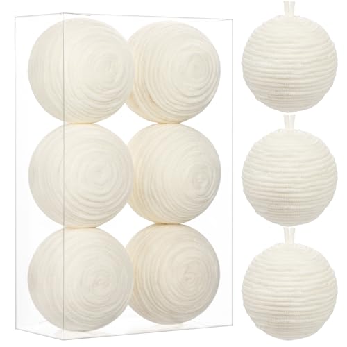 Oairse Bolas de adorno de Navidad blancas de 10 cm, 6 bolas decorativas grandes de hilo para decoración de árbol de Navidad, Halloween, vacaciones, fiesta, centro de mesa