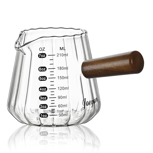Vaso medidor espresso de vidrio 7 oz con mango de madera miniatura 1