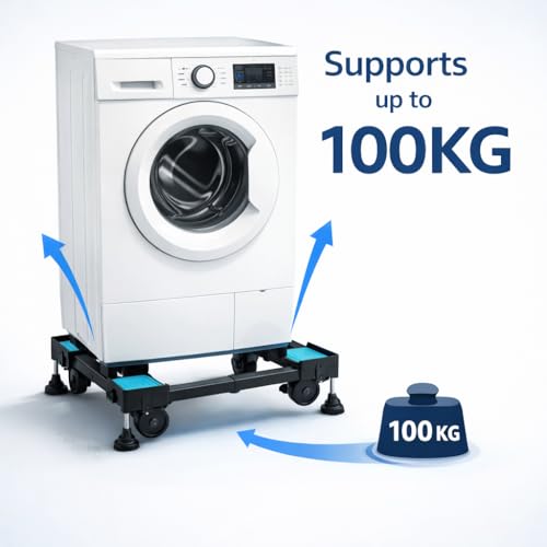 Image of Smart Shelter Washing Machine Stand with Wheels & Green Anti Vibration Pads Adjustable Metal Stand for All Semi or Front or Top Load Washing Machine, Fridge, Dishwasher Stand, etc (Stands up to 170Kg)