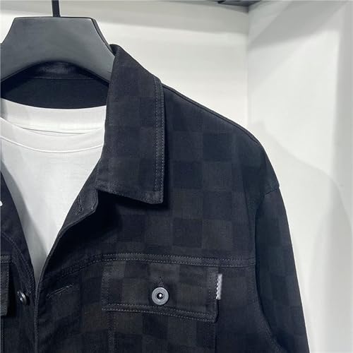 DGHM-JLMY Mens Casual Black Button Down Denim Jacket Spring Autumn Loose Lapel Coat Long Sleeve Denim Jacket3