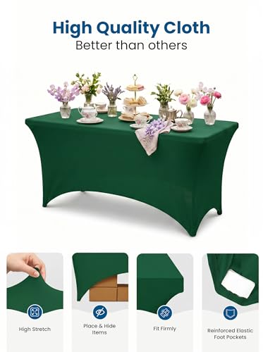 Image of Utopia Kitchen Spandex Tablecloth 1 Pack[6FT, Emerald Green] Tight, Fitted, Washable and Wrinkle Resistant Stretch Rectangular Patio Table Cover for Event, Wedding, Banquet & Parties[72Lx30Wx30H Inch]