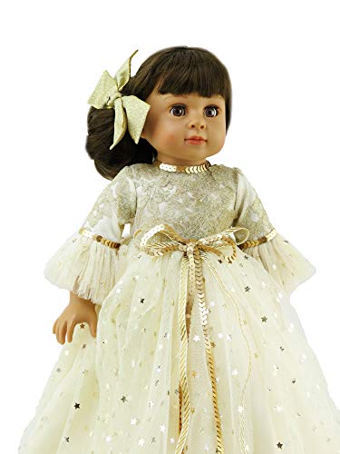 American Fashion World Gold Star Ball Gown Set for 18-Inch Dolls |Hairbow Included | Premium Quality & Trendy Design | Dolls Clothes | Outfit Fashions for Dolls for Popular Brands - Thumbnail 2