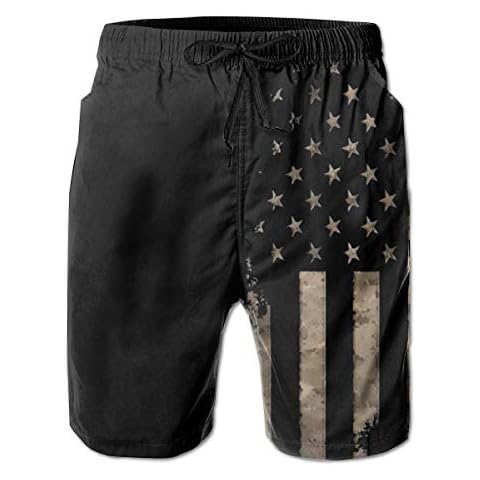 UOER Men's Swim Trunks American Flag Board Shorts with Mesh Lining Black USA Flag Beach Shorts Quick Dry Summer Bathing Suits Cover