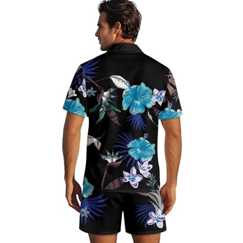 Mens Pajamas Set Button-Down Short Sleeve Shirt Top Sleepwear Shorts with Pockets4