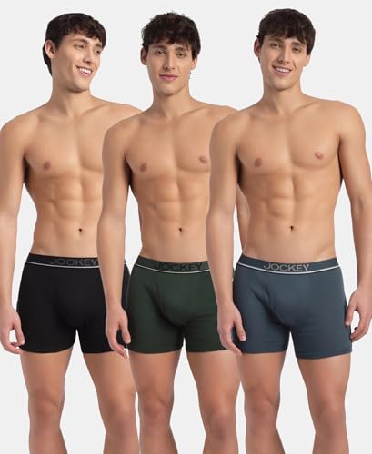 Image of Jockey 8009 Men Super Combed Cotton Rib Solid Boxer Brief with Ultrasoft and Durable Waistband (Pack of 3)