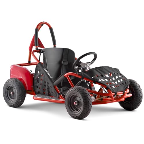 Electric Go Kart, 48V Powered Ride On Car, Steel Tubular Frame, Seat Belt, 13 inch All-Terrain Tires, Parental Speed Control, Max 20 Mph (RED)