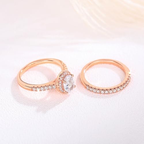 2Pcs/Set Graceful Wedding Rings with Oval Cubic Zirconia for Women Double Stackable Jewelry2