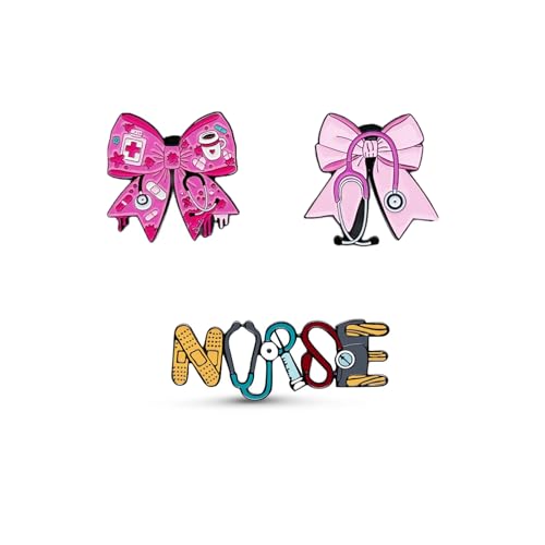 Nurse Brooch Pins for Men Women Medical Inspirational Lapel Pins Medical Enamel Doctor Nurse Cartoon Pin Nurses' Day Jewelry Gift for Nurse Nursing Student (bow nurse set)