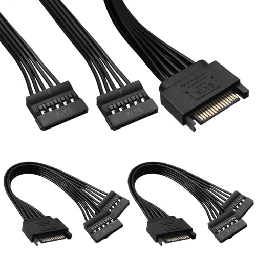 DUSEKI 2 Pcs Câble D'alimentation SATA 15 Pin Adaptateur Cable de Données SSD HDD 22cm Rallonge SATA 15 Pin Mâle vers Femelle Connexion Disque Dur 15...