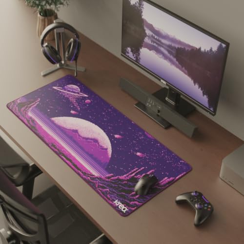 Image of Kreo Terra XXL Deskmat Premium Glass - Smooth Surface, 4mm Cushioned Base, Anti-Fray Stitched Edges - 900x400mm Large Desk Pad for Gaming & Work (Pixel Dream)