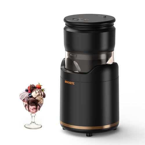 BRIOBITE Ice Cream Maker,Rechargeable Soft Ice Cream Machine with Low Noise,Compact for 1-2 Servings,Perfect for Sorbet,Gelato,Frozen Yogurt,Black