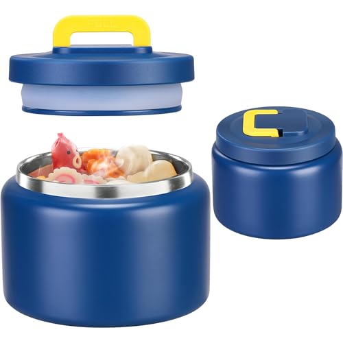 Image of JXXM 8 Oz Thermo Food Jar for Hot & Cold Food for Kids, Insulated Lunch Containers Hot Food Jar,Leak-Proof Vacuum Stainless Steel Wide Mouth Lunch Soup Thermo for School (BLUE-Pure)