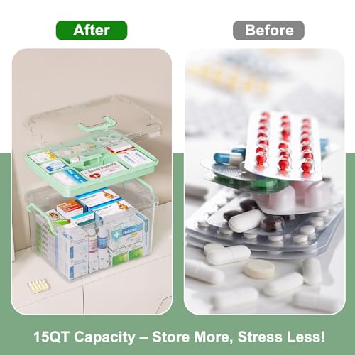 Image of ANYPROLUS 2 Pack Clear Medicine Organizer Box with Handle, Plastic Medicine Container with Tray First Aid Box Empty, Thickened Medicine Storage Organizer Multipurpose Medication Organizer Storage