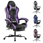 Gaming Chair with Footrest, Ergonomic Gaming Chair, Computer Chair with Lumbar Support, Head Rest, Height Adjustable PC Chairs with 360°-Swivel Seat for Office or Gaming, black Purple